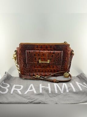Brahmin Theo Crossbody in Pecan Melbourne Croc-Embossed Leather